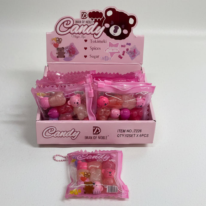Candy Bear 6-pc Lipgloss Pouch & Keychain Set