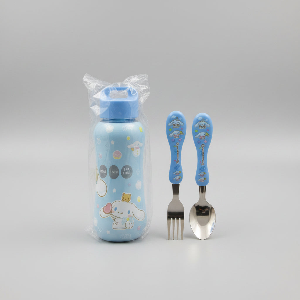 Kids Character Stainless Steel Bottle & Utensil Set