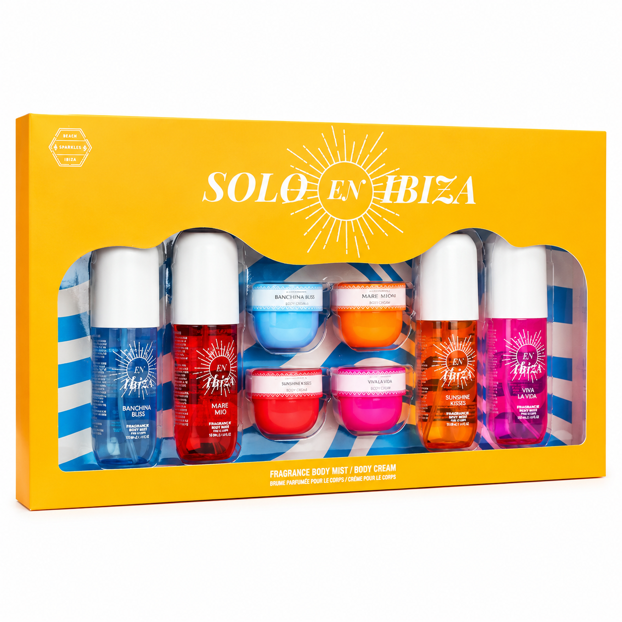 Juego de regalo de 8 piezas Solo En Ibiza Body Mist y crema