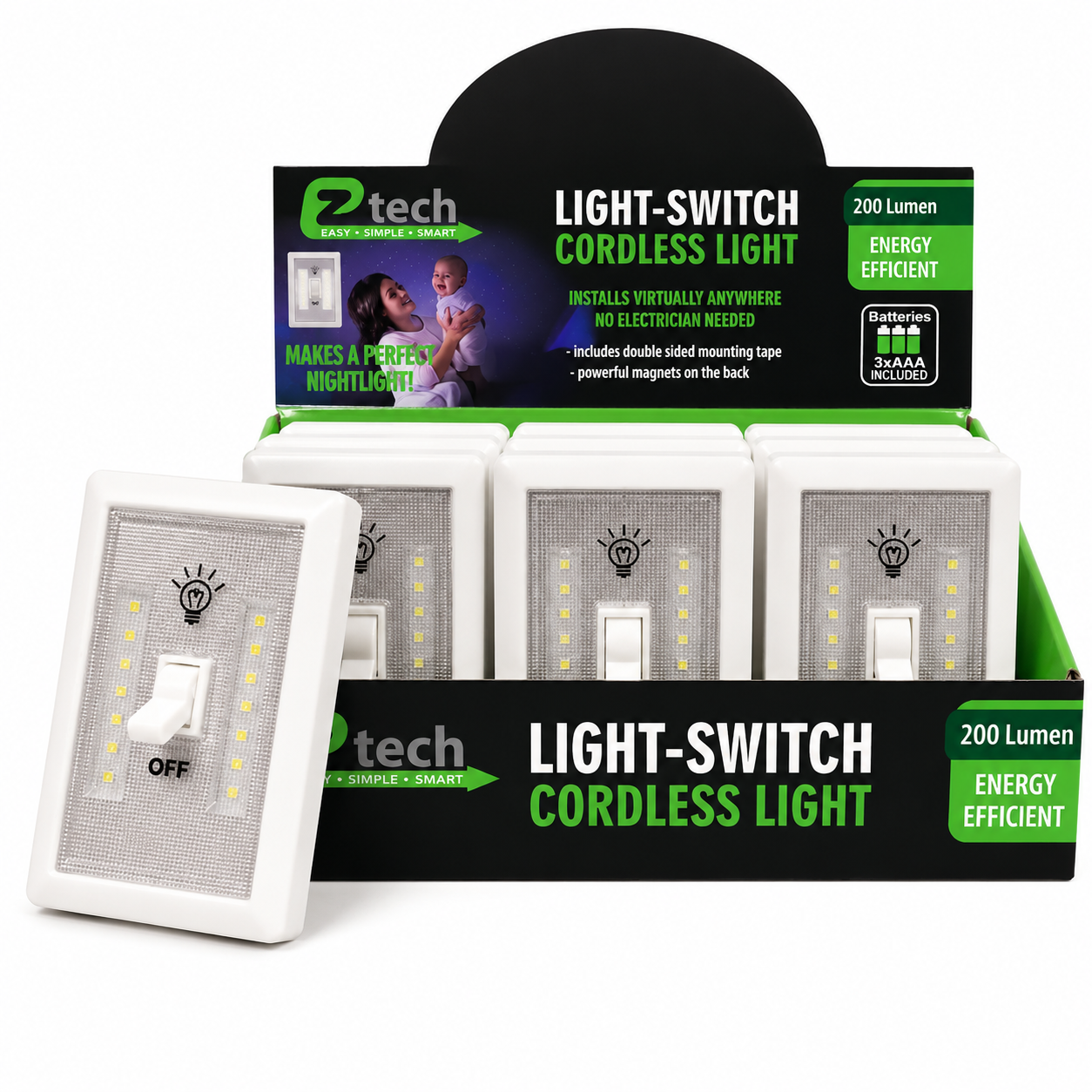 Ztech 200 Lumen Cordless LED Light Switch – Battery Powered Stick-On Light