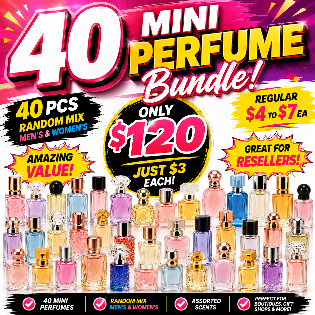 40-Piece Mini Perfume Bundle – Random Men’s & Women’s Wholesale Assortment
