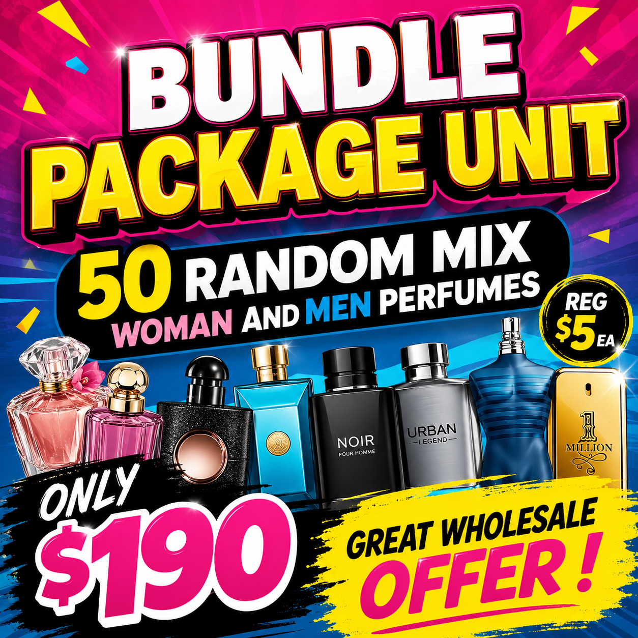 50-Piece Random Mix Men’s & Women’s Perfume Bundle – Wholesale Assortment