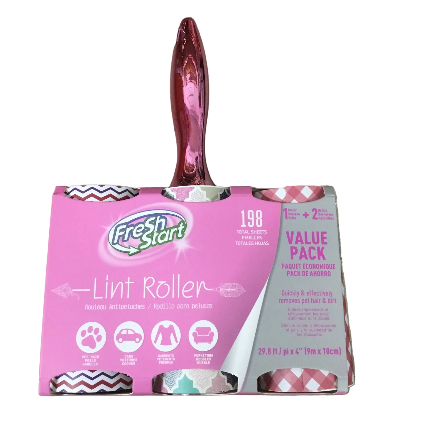 Fresh Start Lint Roller Value Pack – 1 Roller + 2 Refills (198 Sheets)