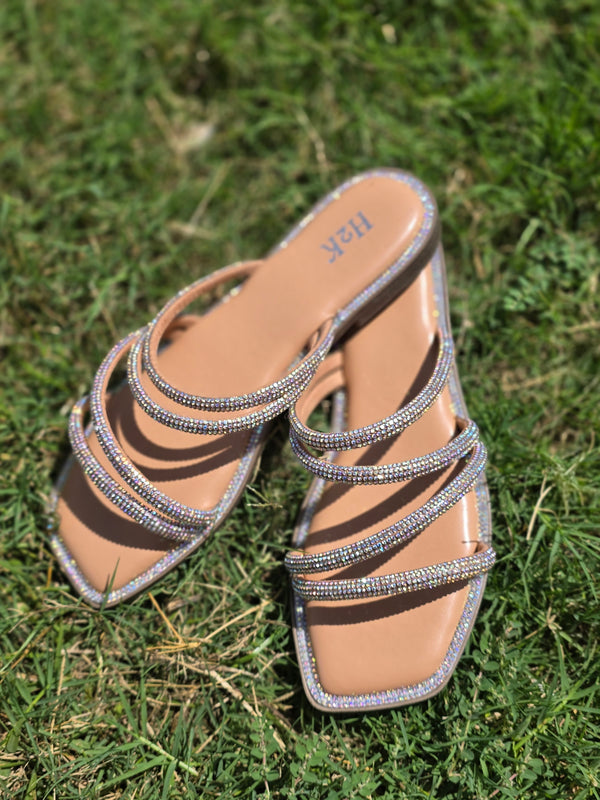 Crystal Strappy Sandals TAN