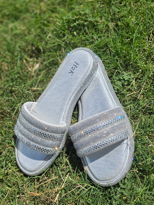 Silver Glam Slide Sandals – Sparkle in Every Step