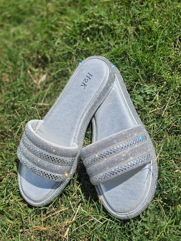 Silver Glam Slide Sandals – Sparkle in Every Step