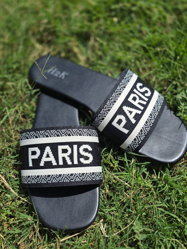 PARIS Flat Slide Sandals BLACK
