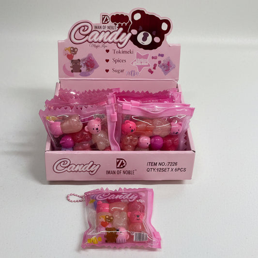 Candy Bear 6-pc Lipgloss Pouch & Keychain Set