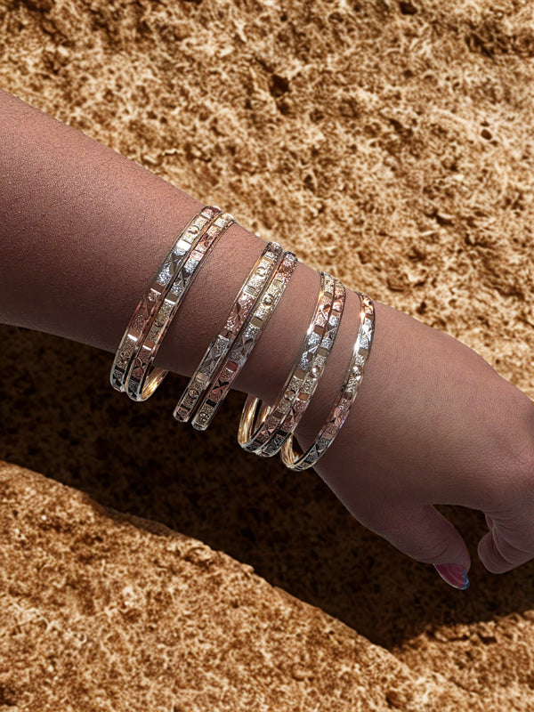 Tri-Color Geometric Bangle Set