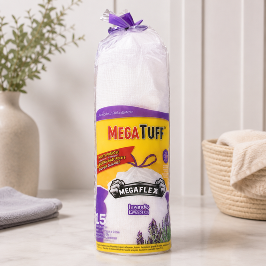 MegaTuff MegaFlex Tall Kitchen Drawstring Trash Bags – Lavender Scent (15 Count)