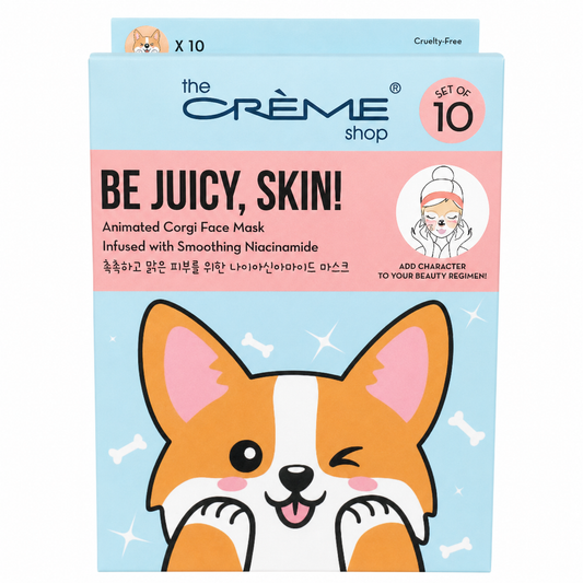 The Crème Shop ¡Sé Jugoso, Piel! Mascarilla Animada de Corgi – Set de 10 🐶✨