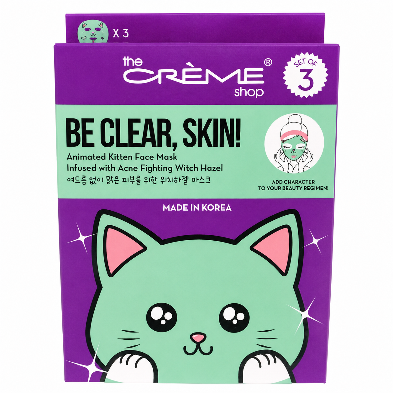 The Crème Shop Be Clear, Skin! Animated Kitten Face Mask – Set of 3 🐱✨