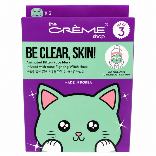 The Crème Shop ¡Piel clara! Mascarilla facial animada de gatito – Set de 3 🐱✨