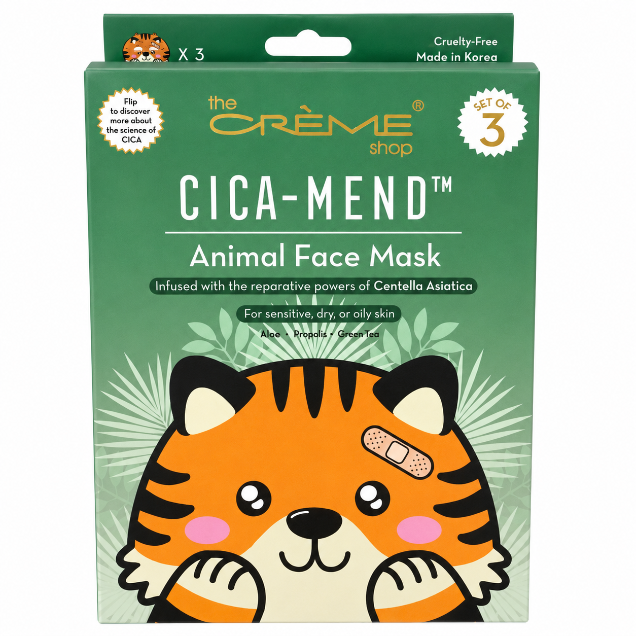 The Crème Shop CICA-MEND™ Animal Face Mask – Set of 3 🐯✨