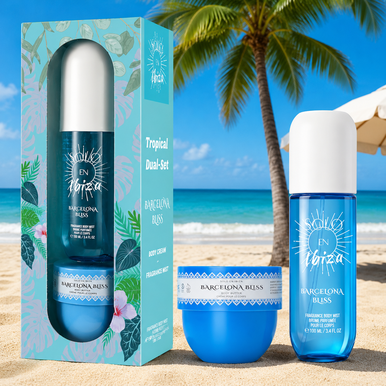 Set de 2 piezas Barcelona Bliss, Cofre de regalo con bruma de fragancia y crema corporal Solo En Ibiza