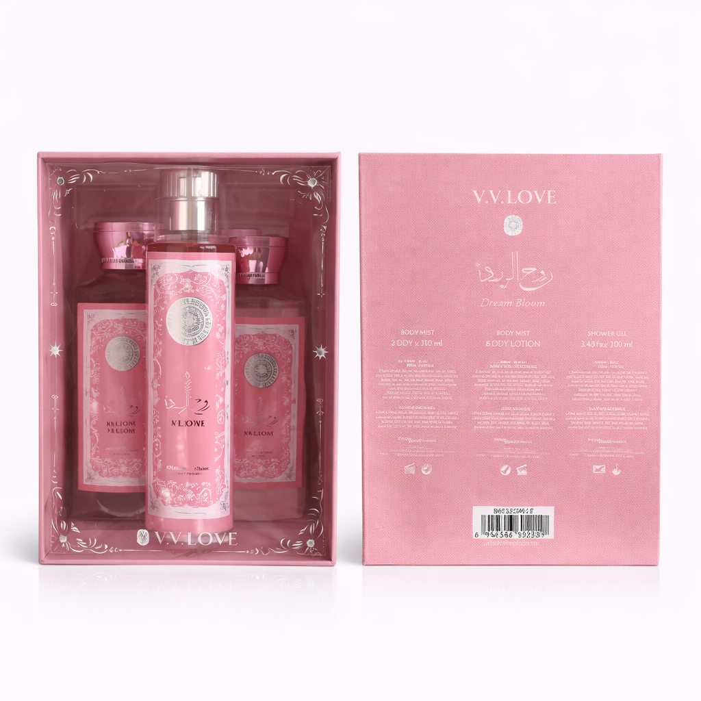 V.V Love 💗 Juego de regalo de 3 piezas: Eau de Parfum, gel de ducha y loción