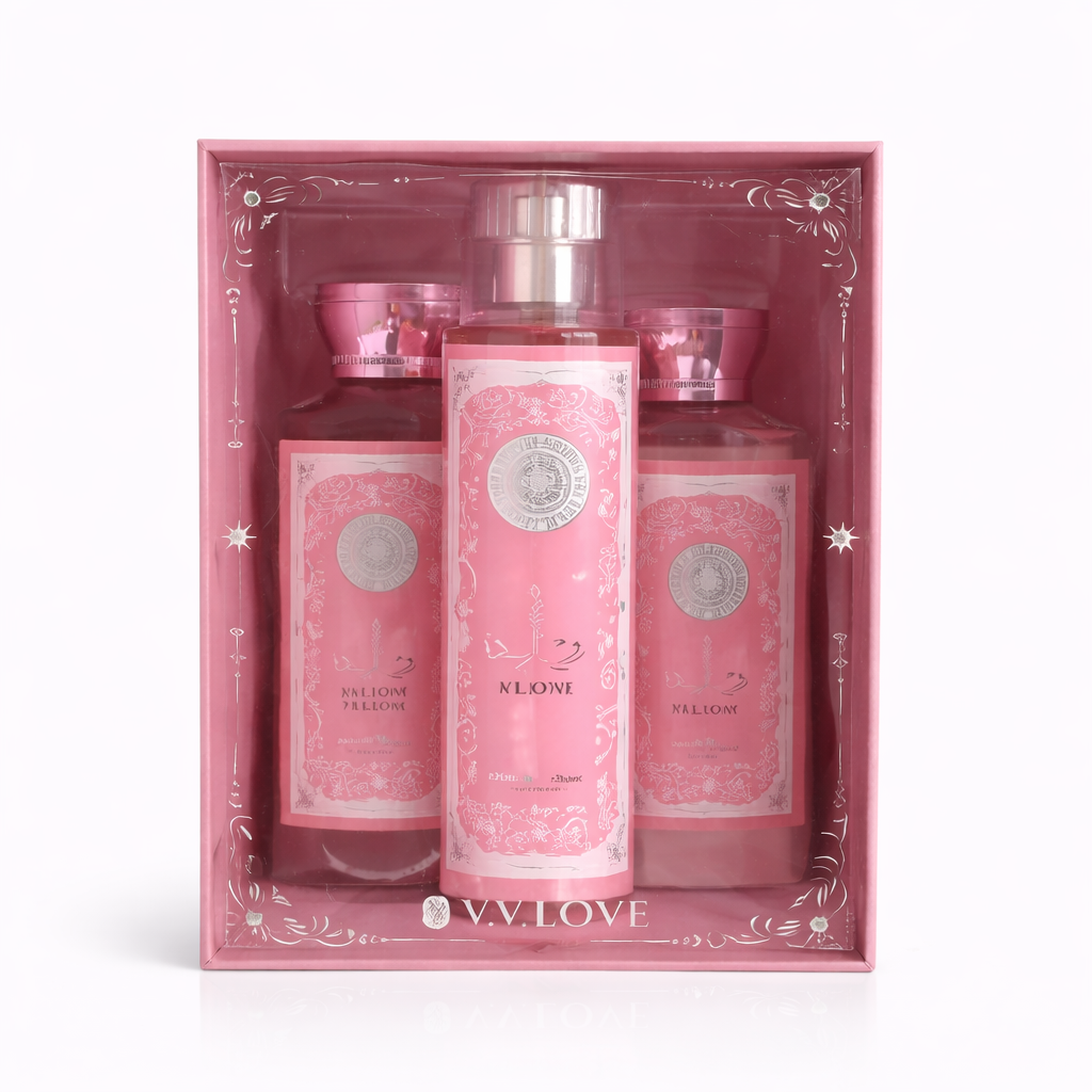 V.V Love 💗 Juego de regalo de 3 piezas: Eau de Parfum, gel de ducha y loción