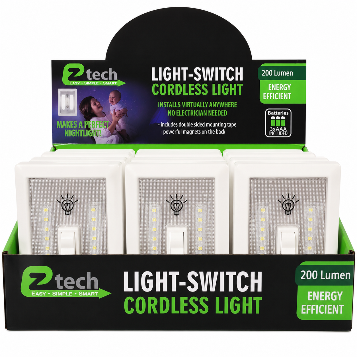 Ztech 200 Lumen Cordless LED Light Switch – Battery Powered Stick-On Light