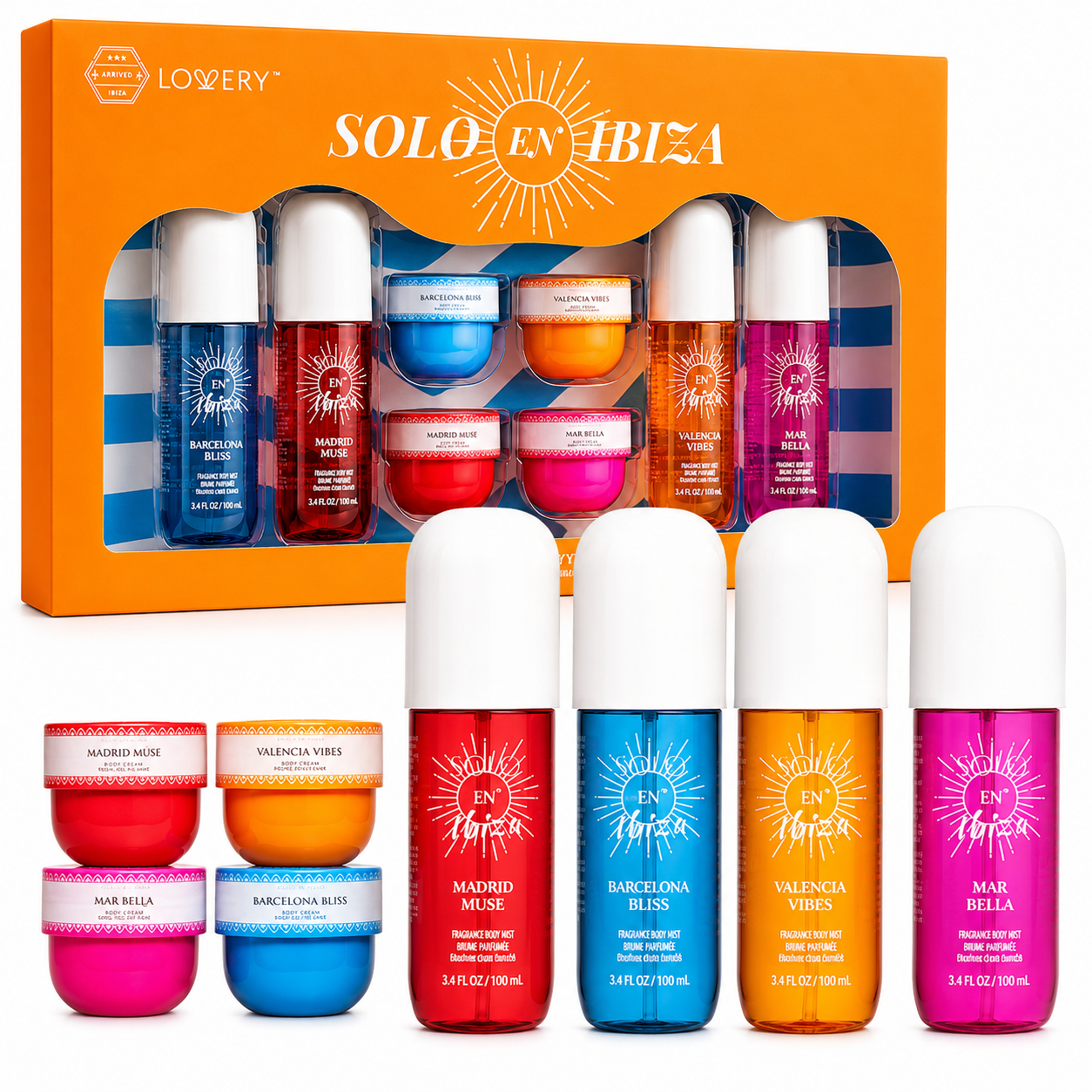 Juego de regalo de 8 piezas Solo En Ibiza Body Mist y crema