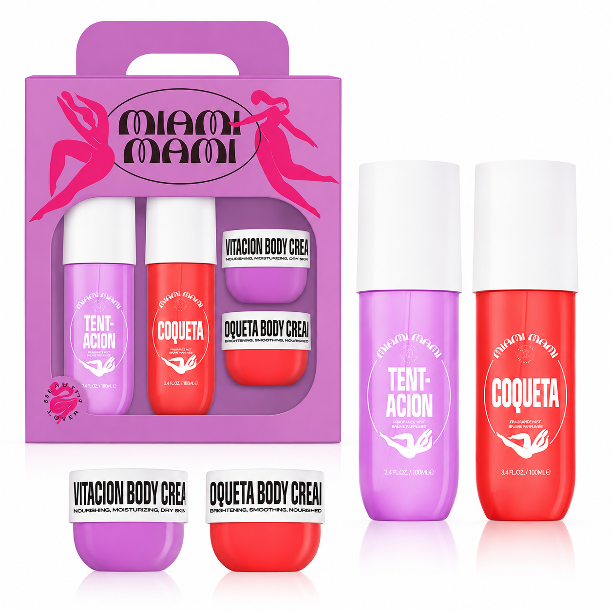 Miami Mami Tentacion Conqueta Estuche de Regalo para Mujer, Bruma Corporal y Crema, 100 ml, Afrutado Floral Vainilla, Eau de Parfum