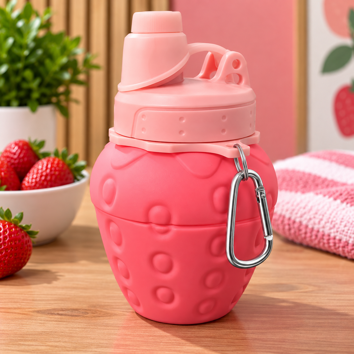 Collapsible Strawberry Water Bottle