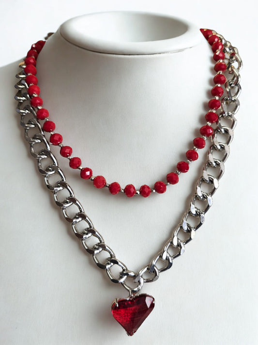 ❤️ Crimson Love Double Chain Necklace