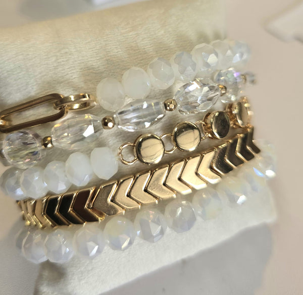 ✨ Crystal &amp; Gold Stack Bracelet Set (5 Pieces)