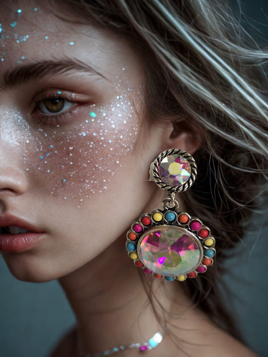 Rainbow Crystal Statement Earrings