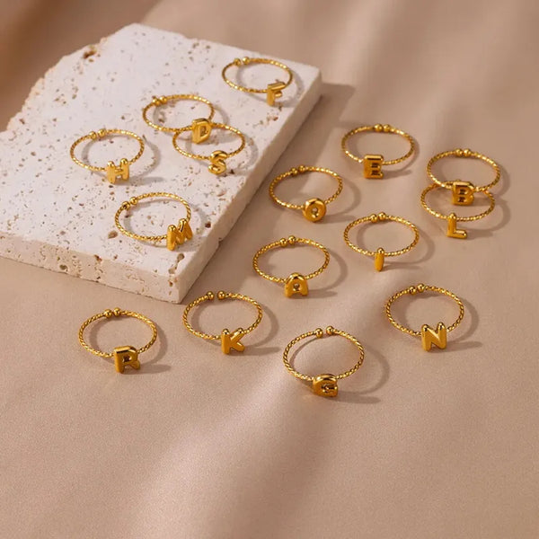 Gold Initial Letter Ring – Personalized Elegance