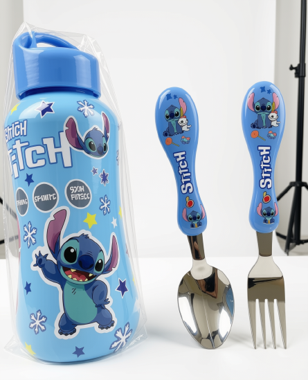 Kids Character Stainless Steel Bottle & Utensil Set